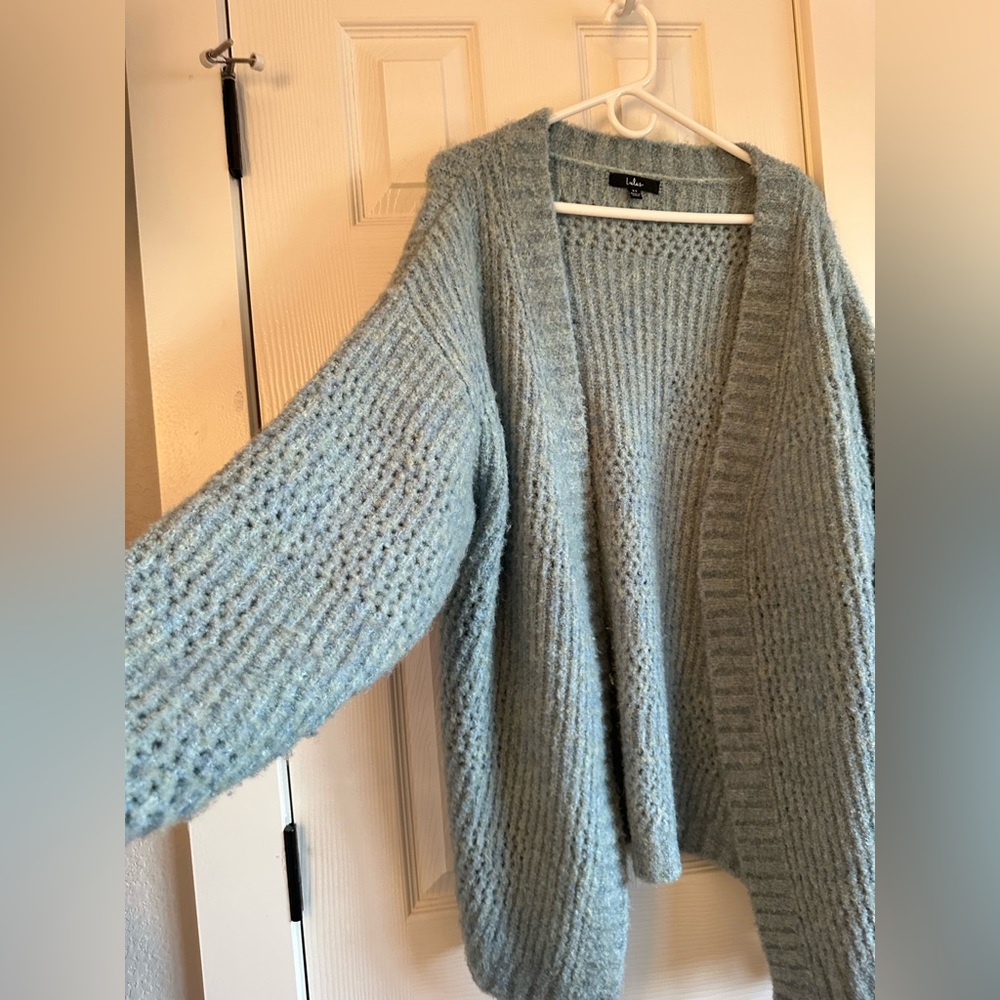 Lulus turquoise open knit sweater - Picture 4 of 5